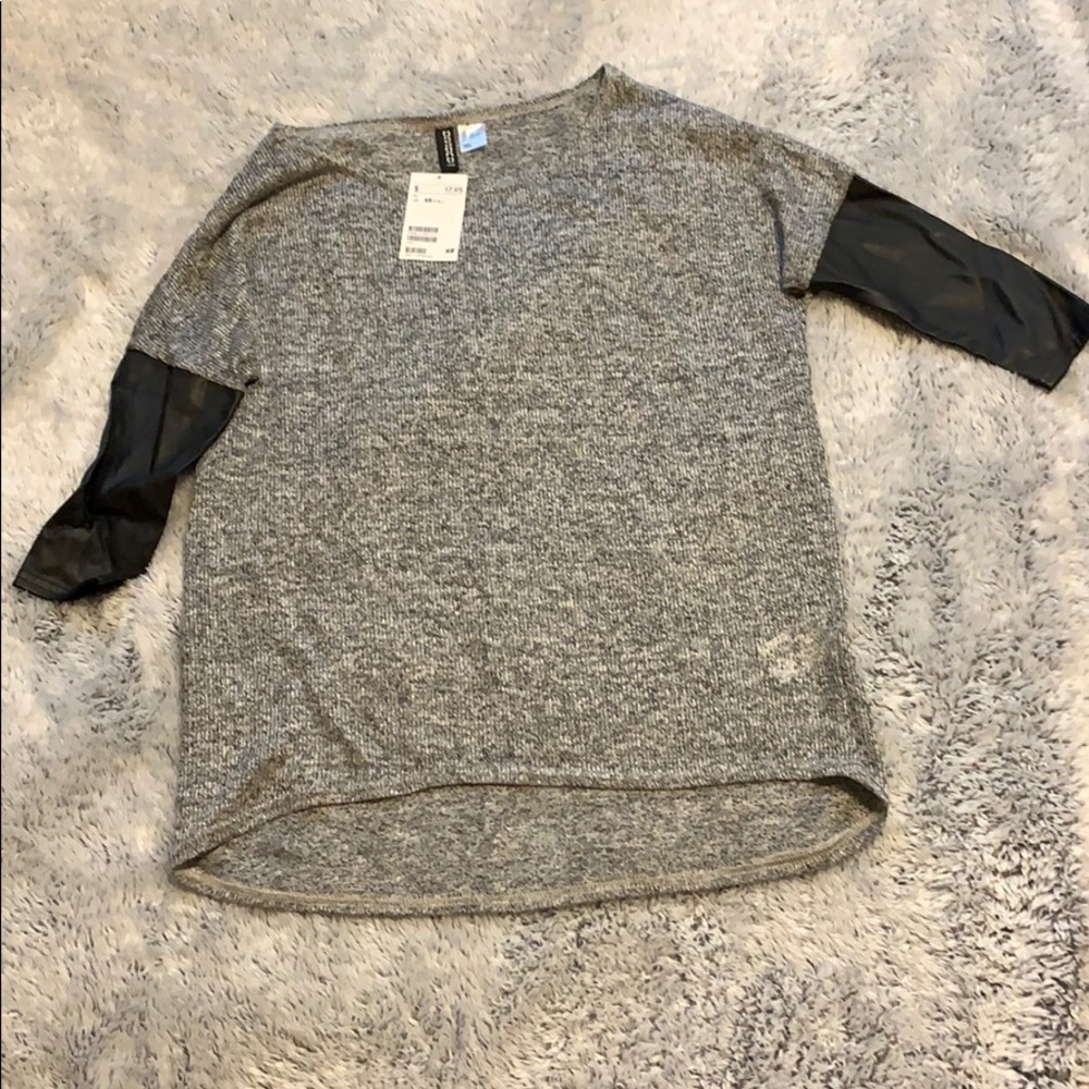 Brand new xs grey h&m shirt faux leather arms